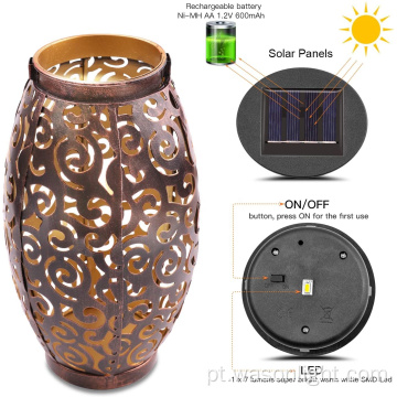 Retro de metal retro metal pátio de pátio caminho de pátio decorativo mesa LED Luz solar ao ar livre lanterna solar de jardim pendurada com alça